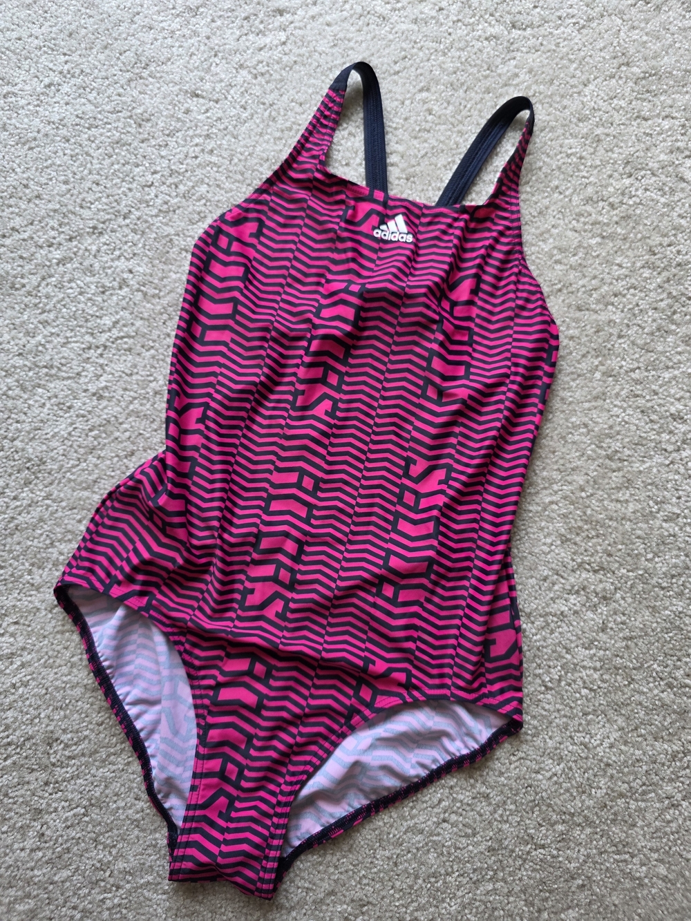 Adidas‎ Youth  Pink & Black Geometric One-Piece Swimsuit